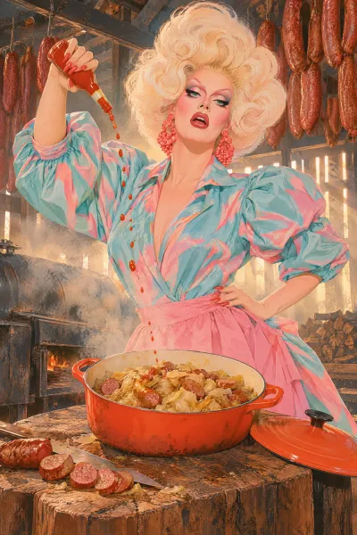 A whole head of cabbage smothered with andouille