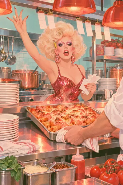 Vodka rigatoni, baked till the tops crackle
