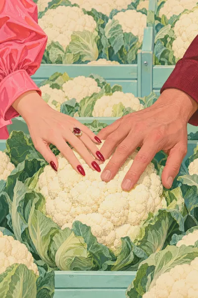 Hot cauliflower, cold salad, whipped tofu underneath